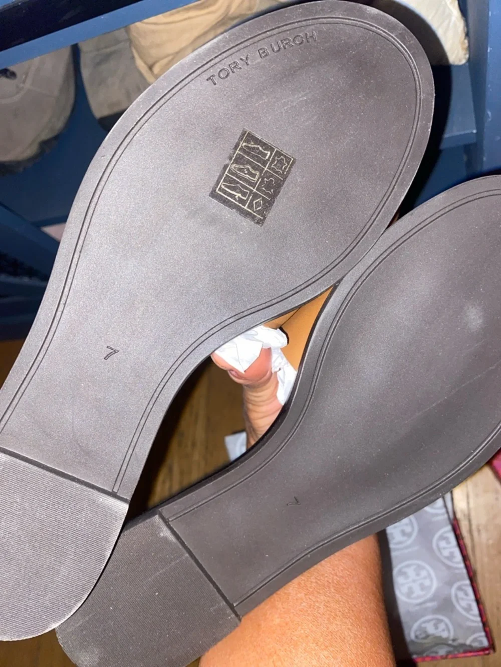 Everly Tan Slide Sandals with Gold and Black Grommet Accents